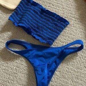Cobalt Blue Bikini Set - Smocked Bandeau & High-Cut Bottom Ella jay